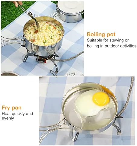 Lixada Camping Cookware Set, 4PCS Portable Stainless Steel Camp Cook Set, Lightweight Stackable Camping Pots and Pans Plate Set Camping Gear for Outdoor Backpacking Camping Hiking Picnic - Image 3