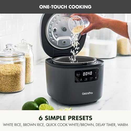 GreenPan Advanced Rice Cooker, 4-Cups Uncooked/8-Cups Cooked, Graphite - Image 3