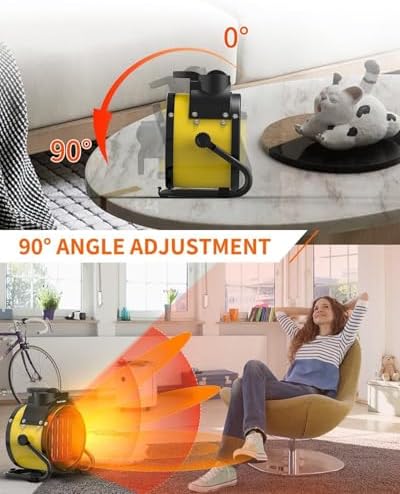 Buyplus Electric Space Heater - Outdoor Heater with Super Long Cord, Overheat Protection, Heaters Heat Up in 2 Seconds, 3 Modes, Small Fan Heater Tent Ceramic Space Heater for Patio, Yellow - Image 4