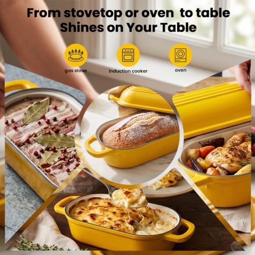Oval Dutch Oven for Bread Baking,11.3x5 Enameled Cast Iron Bread Pan,Yellow - Image 5