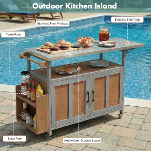 60.6" Foldable Outdoor Kitchen Island with Storage&Locking Wheels - Image 4