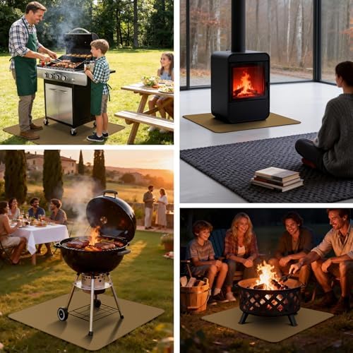 FLASLD Heavy-Duty Under Grill Mat 42inch Square Fire Pit Mat,3 Layers Fireproof Waterproof Grill Pads Protect for Deck,Patio,Outdoor Charcoal,Smokers,Wood Floor,Indoor Brown Fireplace Reusable - Image 7
