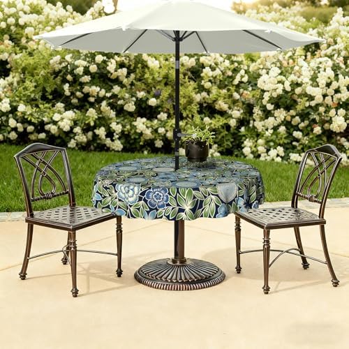LVTXIII Round Outdoor Tablecloth with Umbrella Hole and Zipper, Water-Repellent 60 Inch Patio Table Cover for Bistro, Garden, Patio & Picnic, Botanical Blues - Image 6