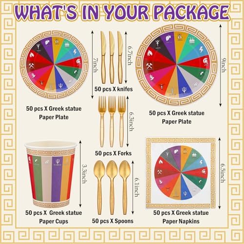 FoldTier 350 Pcs Greek Mythology Party Supplies Greek God Disposable Plates Napkins Cups Tableware Set, Ancient Greeks Themed Party Decorations for Camp Half Blood Birthday, Serves 50 - Image 5