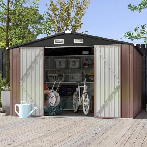 Aoxun 10x8 FT Shed Outdoor Storage Shed with Floor Brown by Aoxun