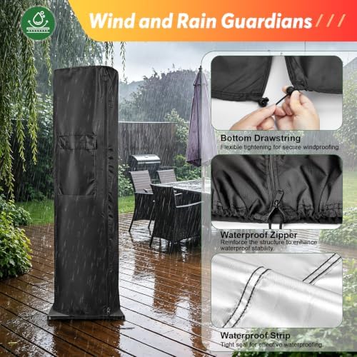 Patio Heater Covers for Encyclpo 36in Heater, Waterproof Outdoor Electric Heater Cover with Zipper Heavy Duty Storage Cover for Patio Outside Home Use - 9"Dx12"Wx36"H, Black - Image 3