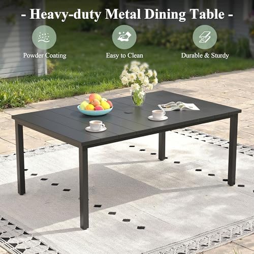 Outdoor Dining Table for 6, 63" Rectangle Outdoor Table with Adjustable Umbrella Hole, All-Weather Metal Patio Dining Table for Lawn Garden Backyard Deck, Black - Image 6