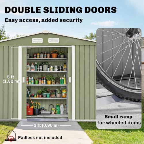 Outsunny 9' x 6' Outdoor Storage Shed Garden Tool Metal Shed Green - Image 4