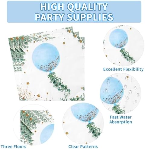 Grencian 96 PCS Boy Watercolor Blue Balloon Party Supplies, Serves 24 - Image 3