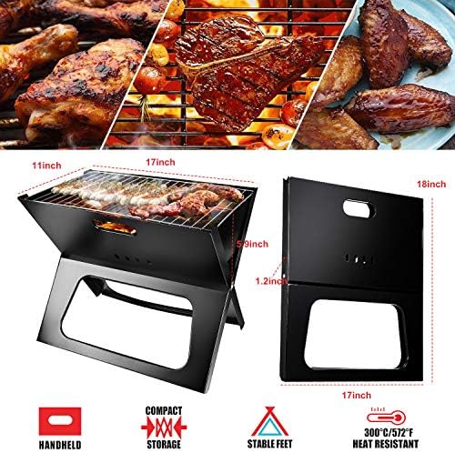 Portable Charcoal Grill, Moclever Space-saving & Foldable BBQ Barbecue Grill, Large Grilling Surface and Capacity Grill for Camping, Travel, Garden, Outdoor - Image 2