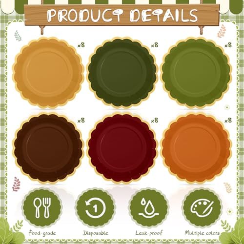 48 Pcs Fall Paper Plates 9 Inch Scalloped Paper Plates - Image 4