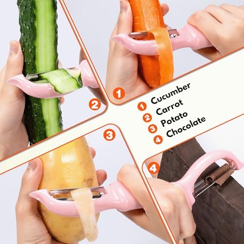 Rainspire Vegetable Peeler Potato Peelers for Kitchen, Sharp Stainless Steel Blades Veggie, Comfortable Handle Fruit Peeler, Carrot Peeler Apple Peeler Dishwasher Safe (1, Pink) - Image 6
