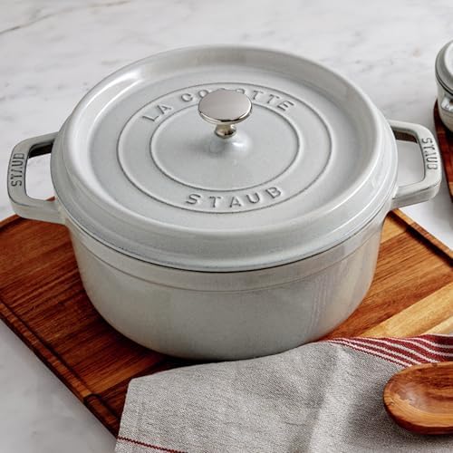 Staub Cast Iron 4-qt Round Cocotte - White Truffle, Made in France - Image 2