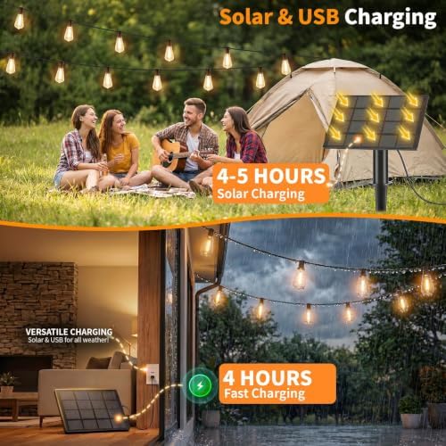 Hotsonic Solar Outdoor String Lights Waterproof, 50FT Remote Control LED Outside Lights with Shatterproof Bulbs, Dimmable Hanging Lights for Patio Porch Garden pergola Yard House Bistro Party decors ﻿ - Image 2