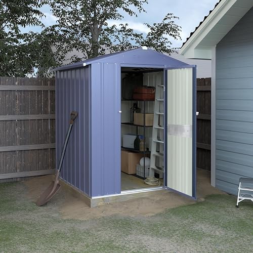 VEIKOU 4' x 4' Outdoor Storage Shed with Thickened Galvanized Steel, Storage Shed with Lockable Door, Air Vents, Metal Shed for Patio Lawn Yard, Grey by WITHVEIKOUWITHLEISURELIFE