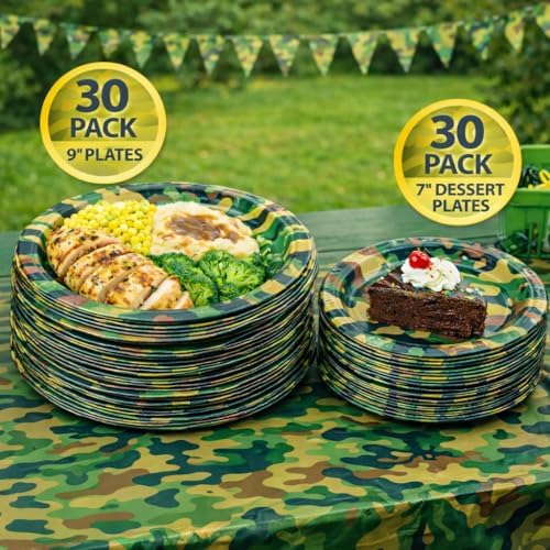 120 Pcs Camo Birthday Party Supplies Serves 30 - Plates, Cups, Napkins Set - Image 3
