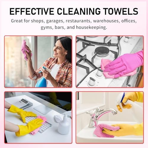 Microfiber Cleaning Cloth, 150 Sheets Tear Away Shop Towels, Reusable Washable Microfiber Towels for Cars, Lint Free Cleaning Rags for Home, Automotive, Workshop & Garage 11.5"x11.5" Pink - Image 5