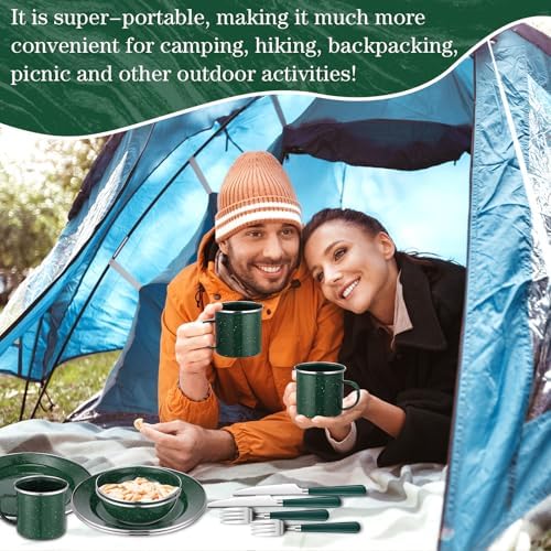 Nuogo 12 Pcs Enamel Camping Tableware Set Dinnerware Kit - Image 6