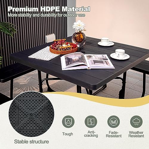 Tangkula 8 Person Square Picnic Table with 4 Built-in Benches, Black - Image 4