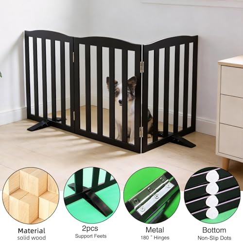 Freestanding Dog Gate Indoor,Doggie Gate Foldable Pet Gates for Doorways,Stairs or Hallways, Wooden Black Pet Gate for the House, Pet Fence with Support Feet Included,24 "Height-3 Panels - Image 5