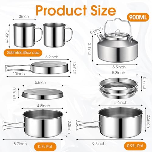 Funnymoom 15 Pcs Camping Cookware Mess Kit Outdoor Cooking Set Stainless Steel with Pot and Pan Kit 2 Set Stainless Steel Cups Plates Forks Knives Spoons for Camping Backpacking Cooking Picnic - Image 2