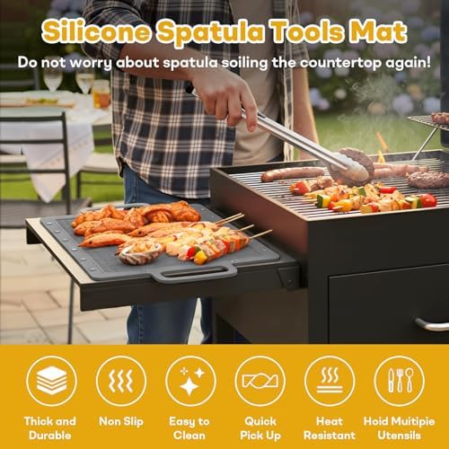 Portable Outdoor Silicone Grill Mat, Foldable Heat-Resistant Table Mat & BBQ Side Shelf Tool Pad with Snap Buttons, Converts into Storage Bag for Utensils and Food, Food-Grade, Non-Slip(Gray) - Image 4