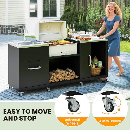Happygrill 80” Outdoor Grill Table with Sink & Drainage, Wheels - Image 5