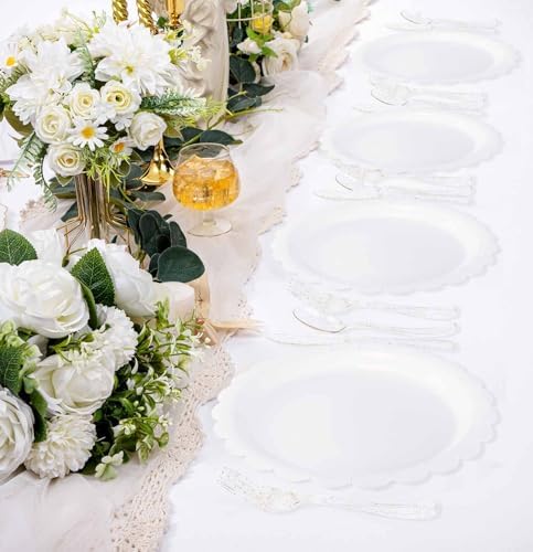 HEIPINIUYE 75 Pack Gold Glitter Plastic Cutlery Heavy Duty Clear Gold Plastic Knives Forks and Spoons Disposable Silverware Set for 25 Guest Birthday Wedding Party Disposable Utensil Set - Image 5
