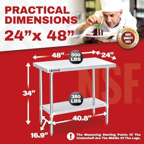 DuraSteel 24x48 Stainless Steel Work Table - NSF Commercial Prep Metal Table - Outdoor Pizza Oven Stand w/Under Shelf - Kitchen Island Laundry Utility Garage Microwave Stand Large Rolling Storage Cart - Image 3