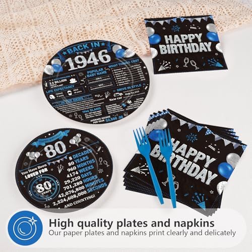 96Pcs 80th Birthday Decorations for Men Women Serves 24 - Image 3