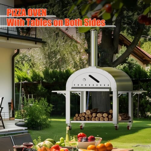 Wood-Fired Outdoor Pizza Oven 44 in – Stainless Steel 2-Layer Vertical Charcoal & Pellet Pizza Maker with 4 Wheels, Mobile Kiln-Style Pizza Grill, High Heat for Patio & Outdoor Kitchen Backyard - Image 6