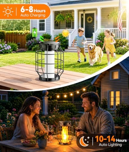KOOPER Solar Lanterns Outdoor Waterproof, Upgraded Flickering Flame Hanging Solar Lights Outdoor Decorative, Metal Outdoor Hanging Lantern for Yard Patio Porch Garden Decor, Gift for Women Mom 2 Pack - Image 4