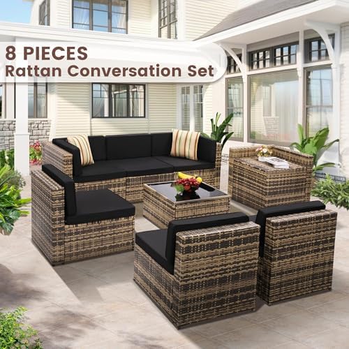 KROFEM 8 Piece Patio Furniture Set, Outdoor Modular Conversation Set - Image 2