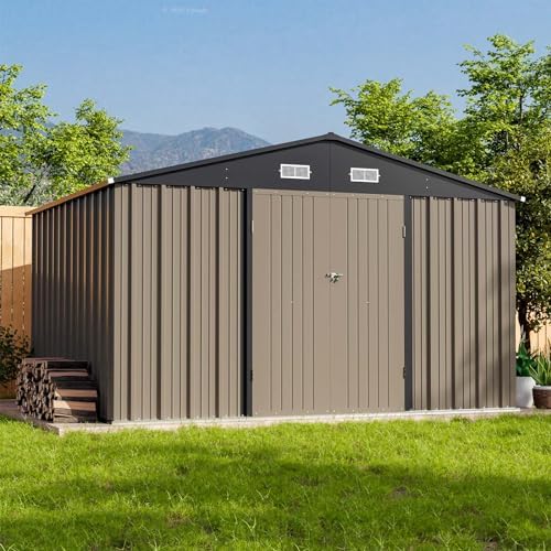 Patiowell 10x8 FT Outdoor Storage Shed with Floor Frame, Brown - Image 2