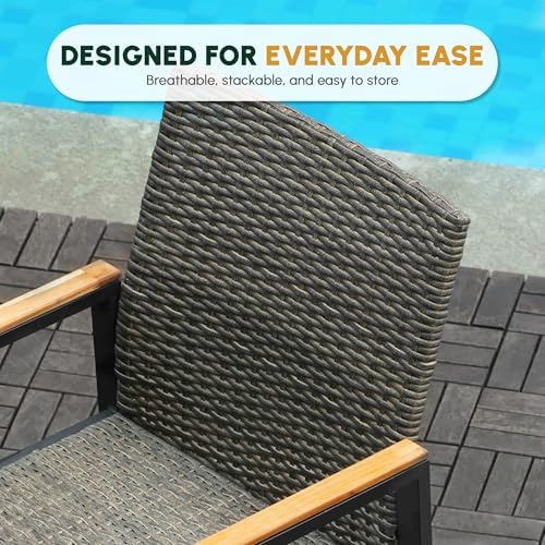 7-Piece Patio Dining Set for 6, Outdoor Dining Set with Wicker Patio Dining Chairs with Acacia Wood Dining Table with 1.75”Umbrella Hole, Brown Grey - Image 7