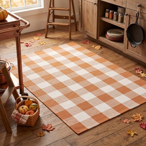 Caramel Buffalo Plaid Rug 28 x 43 for Front Porch Entryway - Image 7