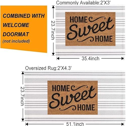 Grey and White Striped Layered Doormat 24"x35"Washable Door Mat Outdoor - Image 3