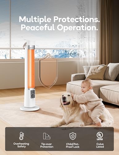 Patio Heater for Outdoor Use, Infrared Electric Outdoor Heater, 1500W Instant Heating, 60-Degree Oscillation, 9 Heat Levels, 9H Timer, Remote, for Garage, Backyard, Large Room, Indoor, 32.3", White - Image 4