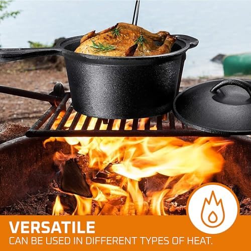 Bruntmor Camping Cooking Set Of 7. Pre Seasoned Cast Iron Pots And Pans Dutch Oven With Lids For Outdoor Comefire. Grill Cookware Skillet Sets With Storage Box - Image 4