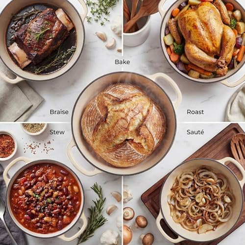 Zulay Kitchen 5 Quart Enameled Cast Iron Dutch Oven Pot with Lid – Premium Durability & Oven Safe up to 500°F – Heavy Duty Cookware Perfect for Bread Baking, Stews, Braising & Roasting – Ivory - Image 3