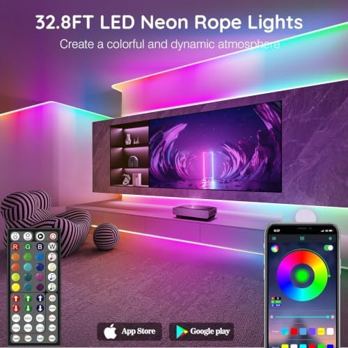 SINLEY Led Neon Rope Light 60FT,Control with App/Remote,Flexible Led Rope Lights,Multiple Modes,IP68 Outdoor RGB Neon Lights Waterproof,Music Sync Gaming Led Strip Lights for Bedroom Indoor - Image 2