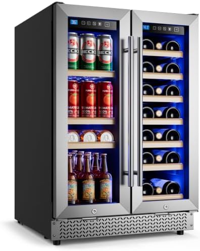 24 Inch Wine and Beverage Refrigerator, 88 Cans and 21 Bottles Dual Zone Wine Fridge with Glass Door Built in or Freestanding, Beverage Cooler for Soda Beer Wine-Kitchen Bar Office by Vushine