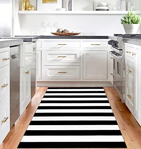 IOHOUZE 4x6 Striped Outdoor Rug, Washable Front Porch, Black/White - Image 2