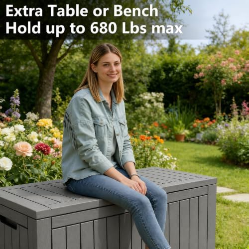 KAMABOKO 100 Gallon Outdoor Storage Box Waterproof Deck Box for Patio - Image 6