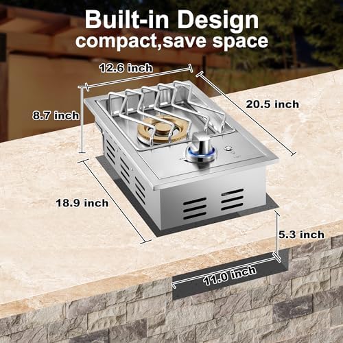 17,500BTU Liquid Propane Side Burner, Single Grilling Side Burners for Outdoor Kitchen, Convertible to Natural Gas, Duty Heavy 304 Stainless Steel, Drop-in Side Burner for Outdoor BBQ Grill Island - Image 6