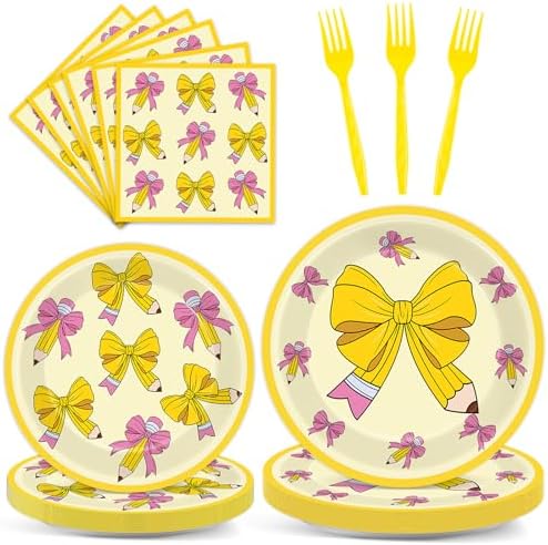 96PCS Back to School Plates and Napkins Pencil Bow Party Decorations by Oitnlaughter