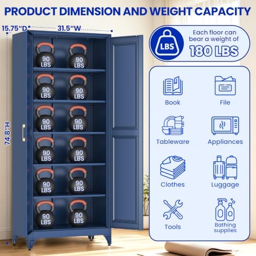 75"Kitchen Pantry Cabinet, Storage Cabinet with Doors and Shelves - Image 3