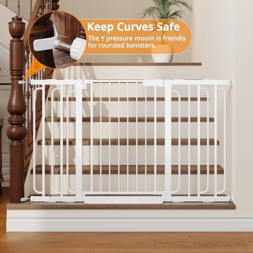 Baby Gate for Stairs 29.8-46.5 Inch Pressure Mounted, Auto Close Child Baby Gates for Doorways No Drill, Walk Through Dog Gate Indoor for The House, White - Image 5