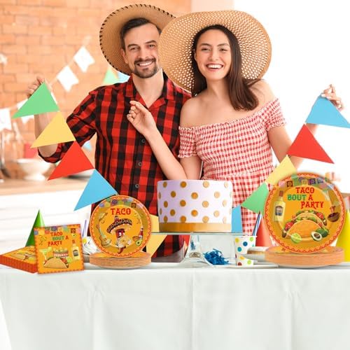ZOiiWA 100 Pcs Let's Taco Bout A Party Supplies Tableware Set Mexican Fiesta Party Dinnerware Set Mexican Tacos Party Paper Plates Napkins Forks for Taco Party Supplies Birthday Serves 25 Guests - Image 7