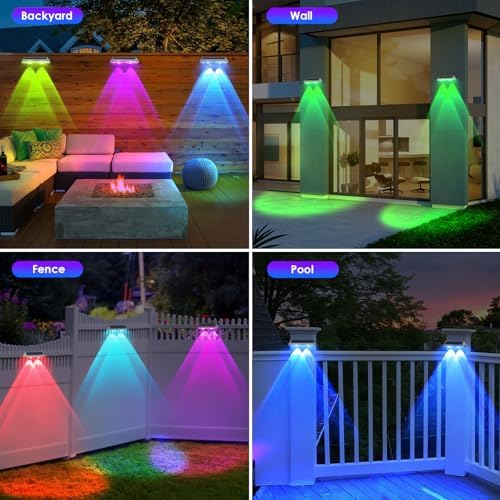 8 Pack Solar Fence Lights Outdoor - Warm White & RGB 6 Color, Dusk to Dawn Deck Light, Solar Powered Light Outdoor IP65 Waterproof, Solar Garden Lights for Outside/Backyard/Railing/Step/Patio/Wall - Image 7